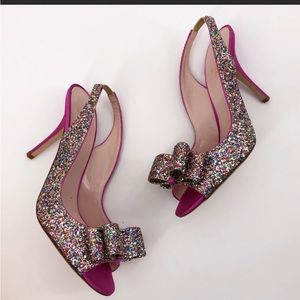 KATE SPADE Charm Chunky Sparkle Glitter Bow Heels
